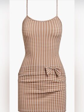 ✨New✨ Lioness Intuition Bow Check Minidress, Adjustable Straps, Large